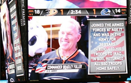 “Brad Fuller Is A True American Hero!” – Phil Hulett, Anaheim Ducks Announcer, Opening Night October 12, 2015